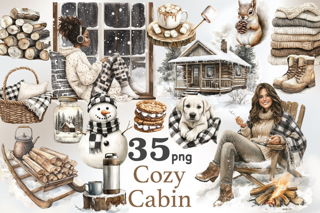 Cozy Cabin Clipart | Winter Vacation PNG SVG GlamArtZhanna 