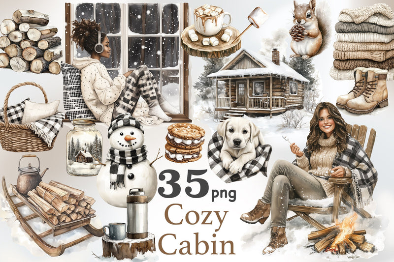 Cozy Cabin Clipart | Winter Vacation PNG SVG GlamArtZhanna 