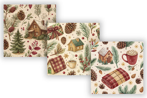 Cozy Cabin Digital Paper Pack, Seamless Watercolor Pattern Bundle, Printable Scrapbook Paper, Warm Plaid Design Collection Digital Pattern FloridPrintables 