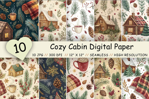 Cozy Cabin Digital Paper Pack, Seamless Watercolor Pattern Bundle, Printable Scrapbook Paper, Warm Plaid Design Collection Digital Pattern FloridPrintables 