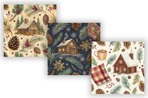 Cozy Cabin Digital Paper Pack, Seamless Watercolor Pattern Bundle, Printable Scrapbook Paper, Warm Plaid Design Collection Digital Pattern FloridPrintables 