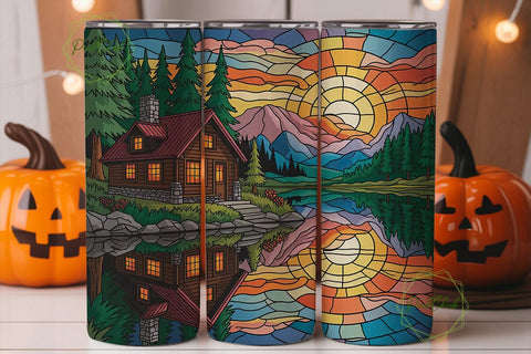 Cozy Cabin Sunset 20oz Tumbler Wrap Sublimation PixelChick 