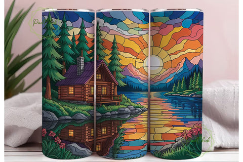 Cozy Cabin Sunset 20oz Tumbler Wrap Sublimation PixelChick 
