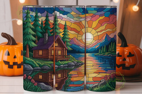 Cozy Cabin Sunset 20oz Tumbler Wrap Sublimation PixelChick 