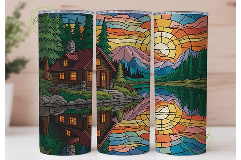 Cozy Cabin Sunset 20oz Tumbler Wrap Sublimation PixelChick 