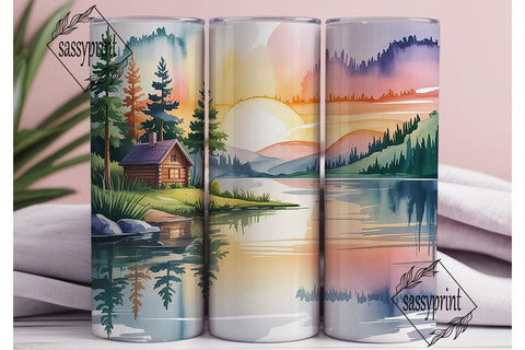 Cozy Cabin Sunset 20oz Tumbler Wrap Sublimation sassyprint 