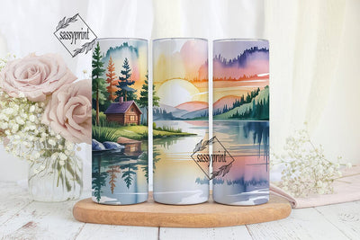 Cozy Cabin Sunset 20oz Tumbler Wrap Sublimation sassyprint 