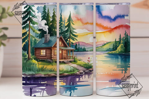 Cozy Cabin Sunset 20oz Tumbler Wrap Sublimation sassyprint 