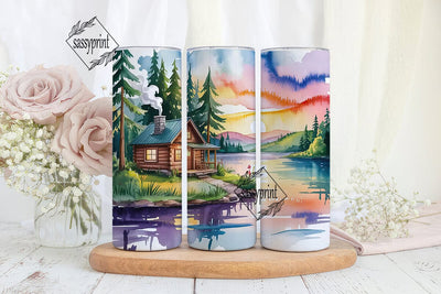 Cozy Cabin Sunset 20oz Tumbler Wrap Sublimation sassyprint 