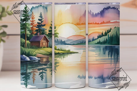 Cozy Cabin Sunset 20oz Tumbler Wrap Sublimation sassyprint 