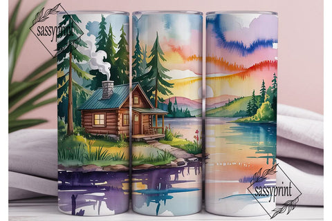 Cozy Cabin Sunset 20oz Tumbler Wrap Sublimation sassyprint 