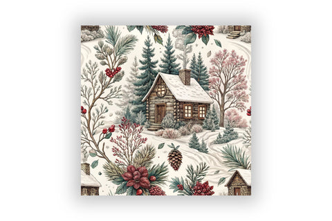 Cozy Cabin Toile Digital Paper, Seamless Watercolor Pattern Bundle, Printable Scrapbook Paper, Burgundy Winter Design Collection Digital Pattern FloridPrintables 