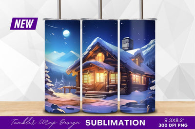 Cozy Cabin Under Snowy Mountain Night Sublimation Regulrcrative 