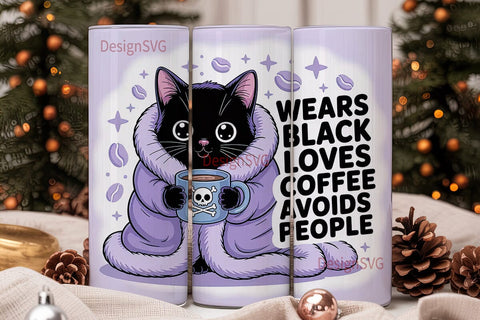 Cozy Cat Coffee Lover 20oz Tumbler Wrap Sublimation DesignSVG 