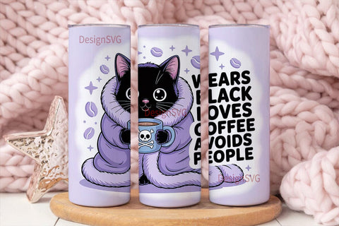 Cozy Cat Coffee Lover 20oz Tumbler Wrap Sublimation DesignSVG 