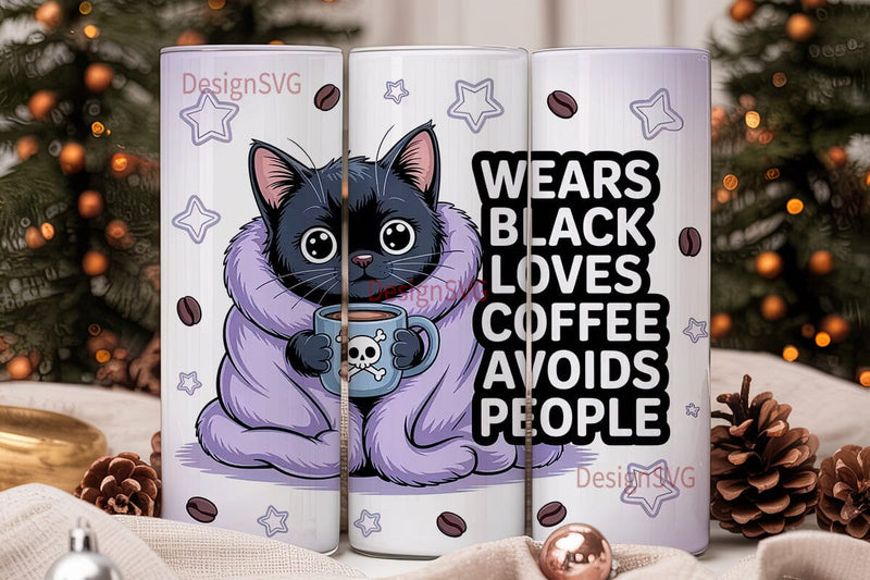 Cozy Cat Coffee Lover 20oz Tumbler Wrap Sublimation DesignSVG 