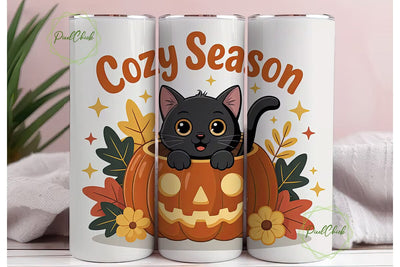 Cozy Cat Pumpkin 20oz Tumbler Wrap Sublimation PixelChick 