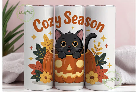 Cozy Cat Pumpkin 20oz Tumbler Wrap Sublimation PixelChick 