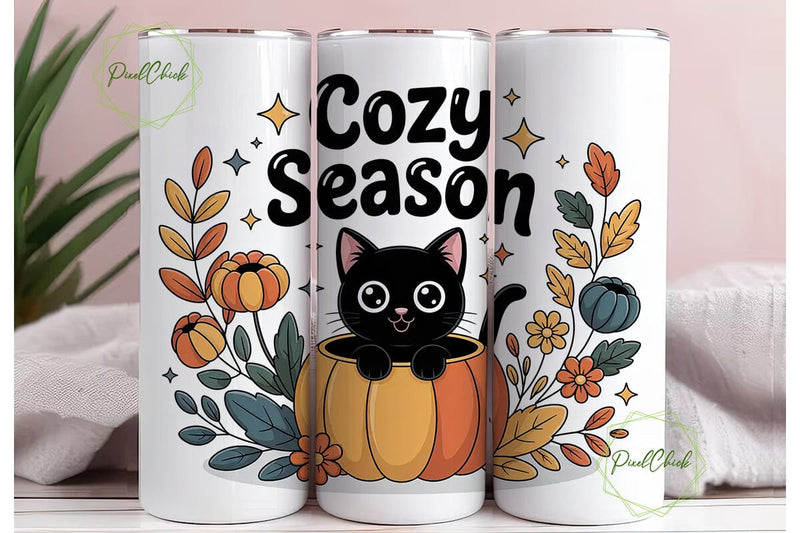 Cozy Cat Pumpkin 20oz Tumbler Wrap Sublimation PixelChick 