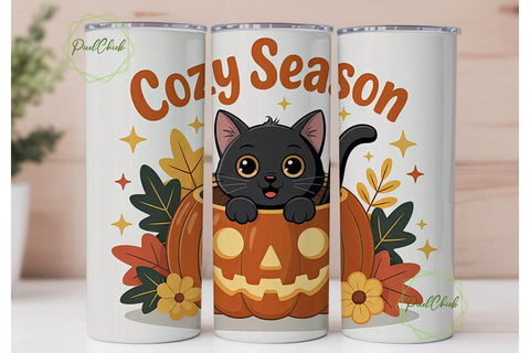 Cozy Cat Pumpkin 20oz Tumbler Wrap Sublimation PixelChick 