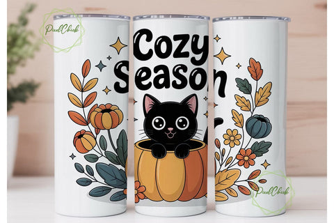 Cozy Cat Pumpkin 20oz Tumbler Wrap Sublimation PixelChick 