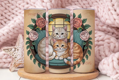 Cozy Cats and Roses 20oz Tumbler Wrap Sublimation DesignSVG 