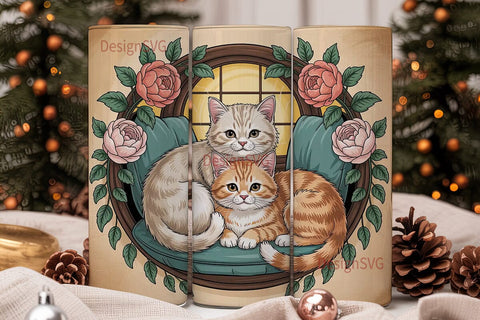 Cozy Cats and Roses 20oz Tumbler Wrap Sublimation DesignSVG 
