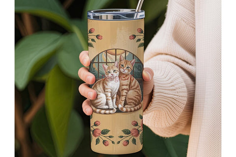 Cozy Cats and Roses 20oz Tumbler Wrap Sublimation DesignSVG 