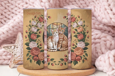Cozy Cats and Roses 20oz Tumbler Wrap Sublimation DesignSVG 