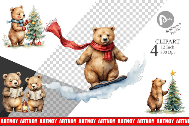 Cozy Christmas Bears Clipart Sublimation artnoy 
