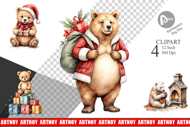 Cozy Christmas Bears Clipart Sublimation artnoy 