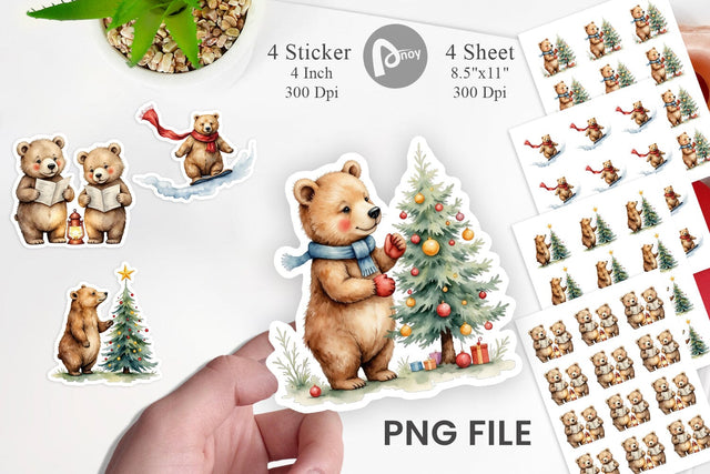 Cozy Christmas Bears Sticker Sublimation artnoy 