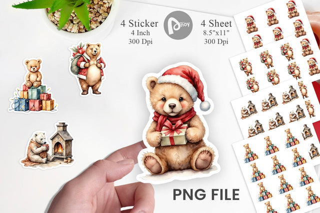 Cozy Christmas Bears Sticker Sublimation artnoy 