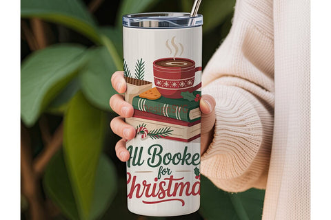 Cozy Christmas Books Tumbler Wrap Sublimation DesignSVG 