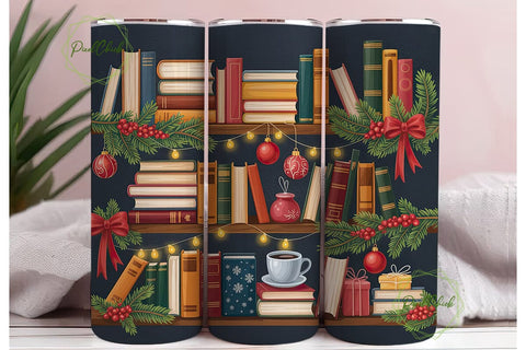 Cozy Christmas Bookshelf 20oz Tumbler Sublimation PixelChick 
