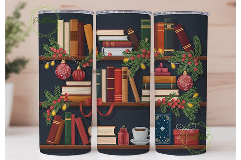 Cozy Christmas Bookshelf 20oz Tumbler Sublimation PixelChick 