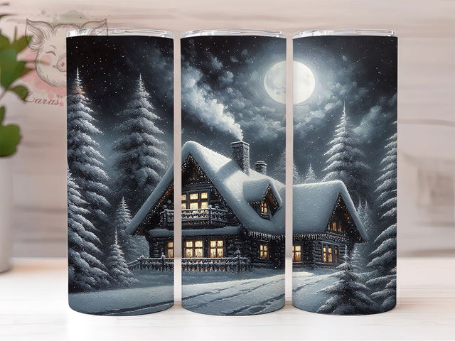 Cozy Christmas Cabin Holiday Tumbler, Charcoal Drawing Sublimation Design, Festive Cabin Art, 20oz Holiday Tumbler, Whimsical Cabin Mug, Stylish Christmas Cup, Elegant Cabin Wrap Sublimation Lara' s Designs 