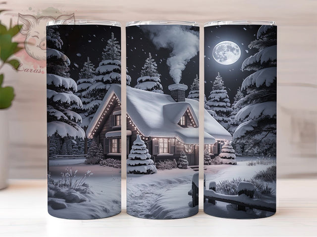 Cozy Christmas Cabin Holiday Tumbler, Charcoal Drawing Sublimation Design, Festive Cabin Art, 20oz Holiday Tumbler, Whimsical Cabin Mug, Stylish Christmas Cup, Elegant Cabin Wrap Sublimation Lara' s Designs 