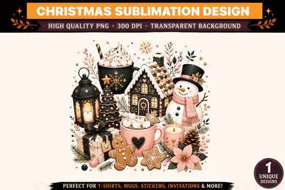 Cozy Christmas Cottage PNG | Pink Christmas Sublimation Design | Gingerbread Christmas Clipart | Holiday T-Shirt PNG | 300 DPI Sublimation BlackCatsMedia 
