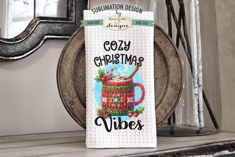 Cozy Christmas Crochet Mugs Kitchen Towel Sublimation PNG Sublimation Ewe-N-Me Designs 