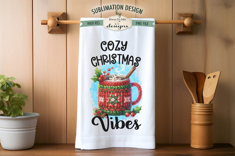 Cozy Christmas Crochet Mugs Kitchen Towel Sublimation PNG Sublimation Ewe-N-Me Designs 