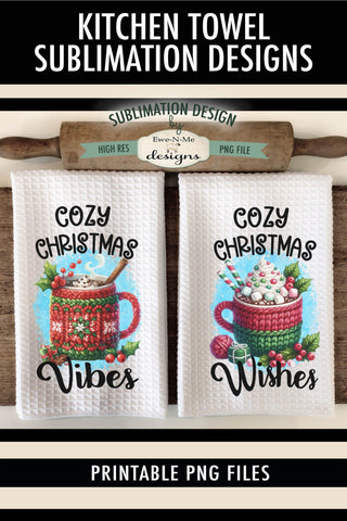 Cozy Christmas Crochet Mugs Kitchen Towel Sublimation PNG Sublimation Ewe-N-Me Designs 