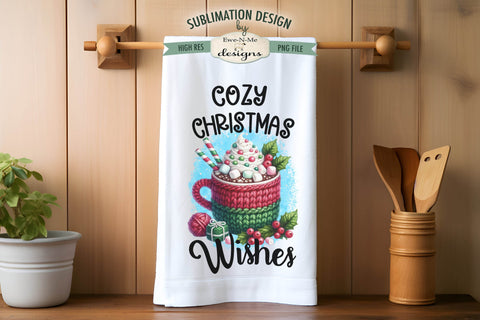 Cozy Christmas Crochet Mugs Kitchen Towel Sublimation PNG Sublimation Ewe-N-Me Designs 
