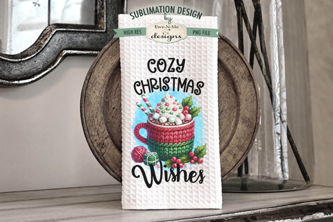 Cozy Christmas Crochet Mugs Kitchen Towel Sublimation PNG Sublimation Ewe-N-Me Designs 