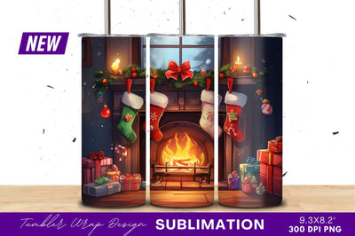 Cozy Christmas Fireplace Scene With Stockings Sublimation Regulrcrative 