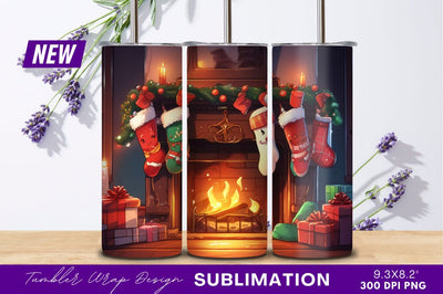 Cozy Christmas Fireplace With Stockings Gifts Sublimation Regulrcrative 