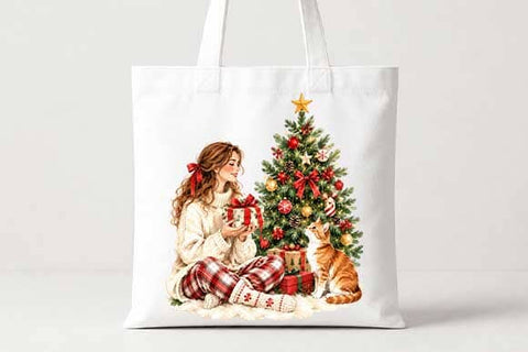 Cozy Christmas Girl and Cat PNG SVG BillahCrafts 
