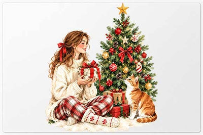 Cozy Christmas Girl and Cat PNG SVG BillahCrafts 