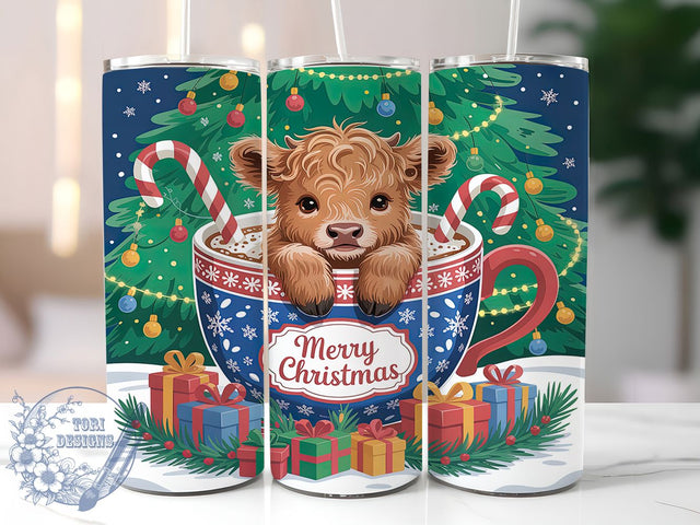 Cozy Christmas Highland Cow Coffee Tumbler, Highland Cow Wrap, Festive Coffee Sublimation, Holiday Farm Cup, 20Oz Skinny Tumbler Wrap, Cozy Cow Mug, Warm Christmas Design Sublimation ToriDesigns 