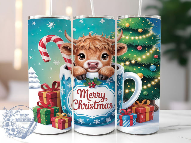 Cozy Christmas Highland Cow Coffee Tumbler, Highland Cow Wrap, Festive Coffee Sublimation, Holiday Farm Cup, 20Oz Skinny Tumbler Wrap, Cozy Cow Mug, Warm Christmas Design Sublimation ToriDesigns 